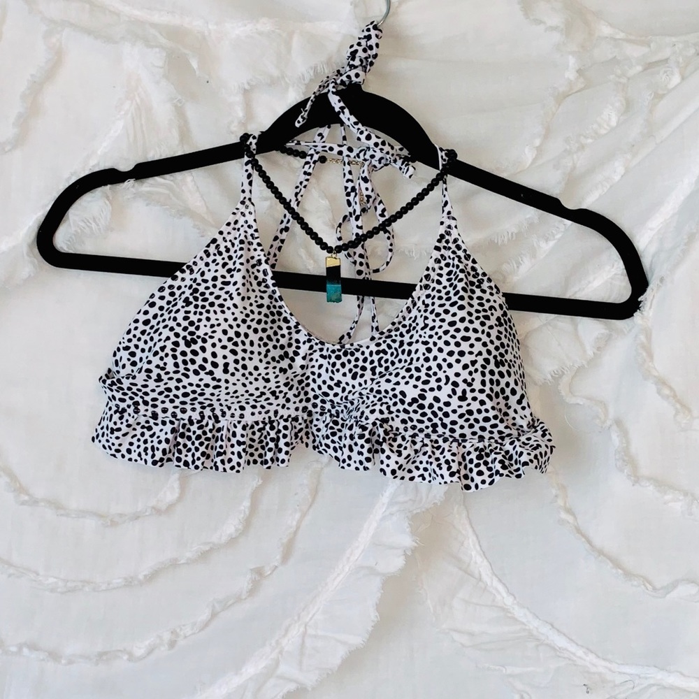 adorable black & white frill polka dot bikini! NWT